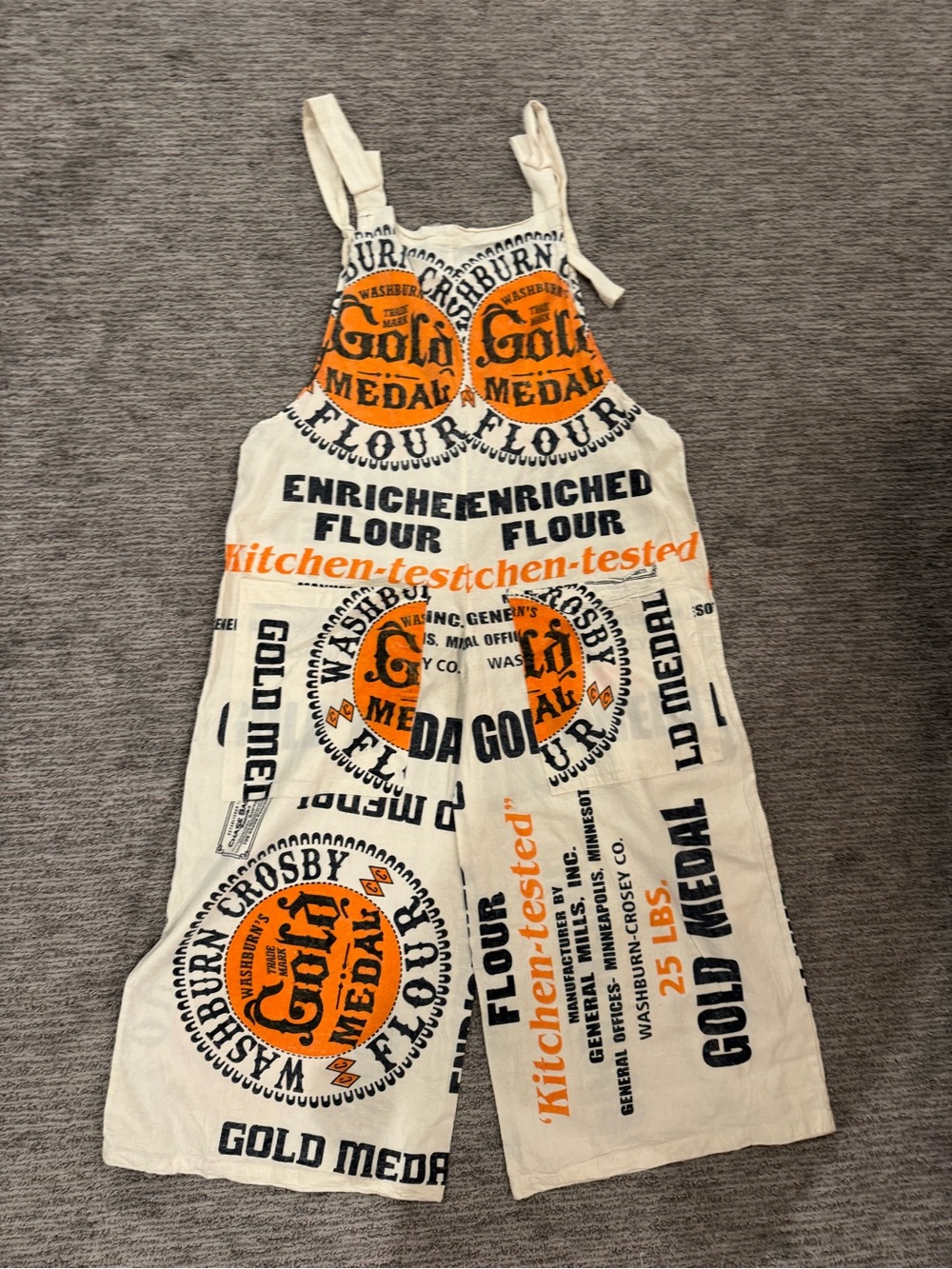 Vintage Wide Leg Jumpsuit in Cream, Black & Orange - Graphic Print